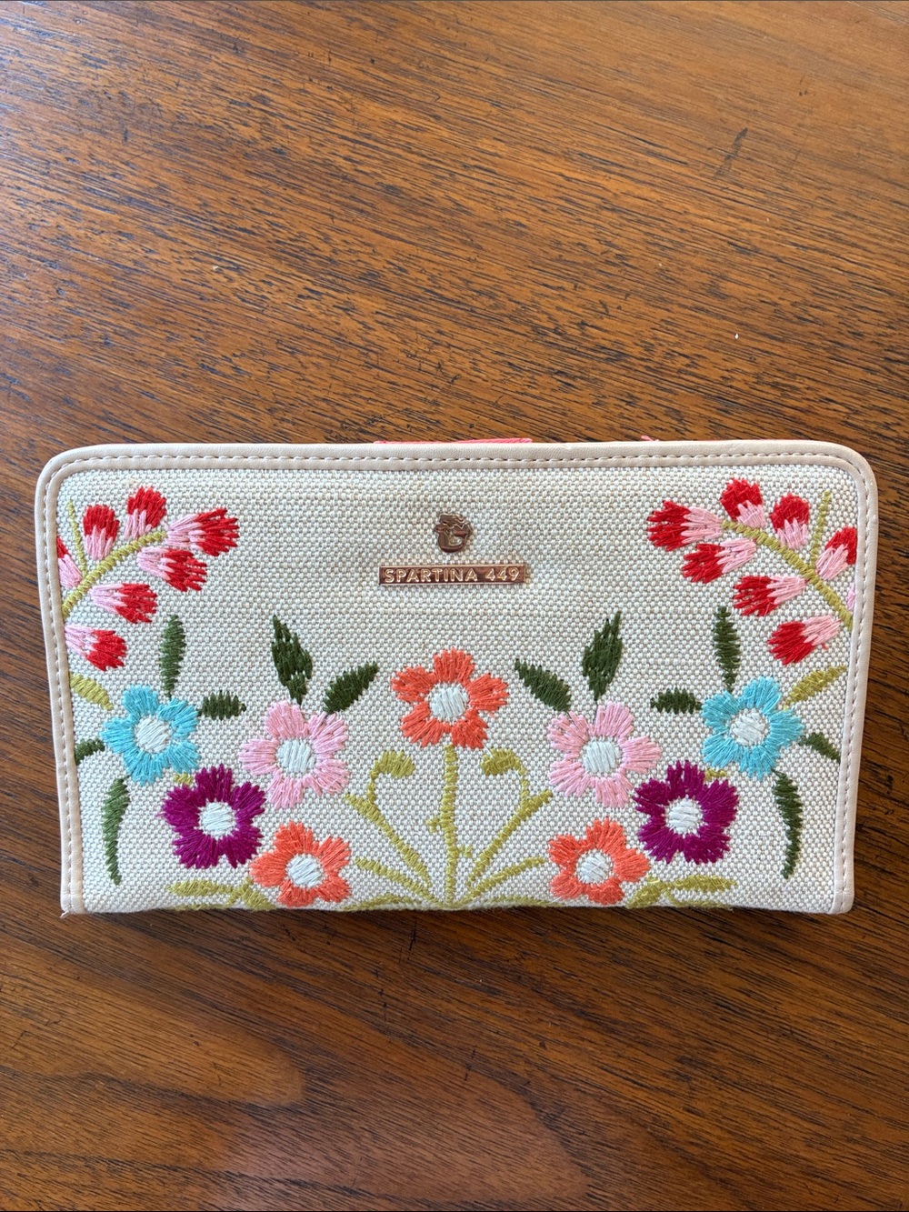 Spartina 449 Embroidered Floral Linen Snap Wallet